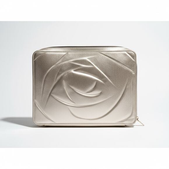 LANCOME Gold Cosmetic Travel Bag Rose Embossed Carry Case Vanity Organizer - #2 - Picture 1 of 12